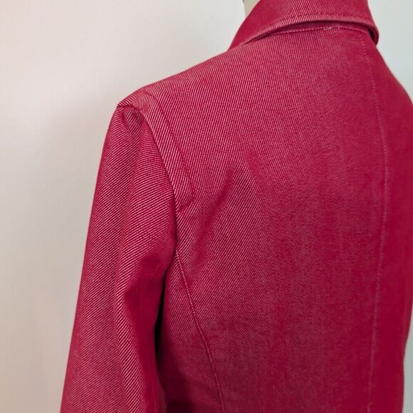 Vintage Esprit Red Denim Trench Coat Mid-Length Wmns M Single Breasted Y2K 90s - Picture 5 of 7